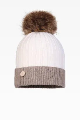 Olivia Pom Pom Two Tone Hat - Faux Fur