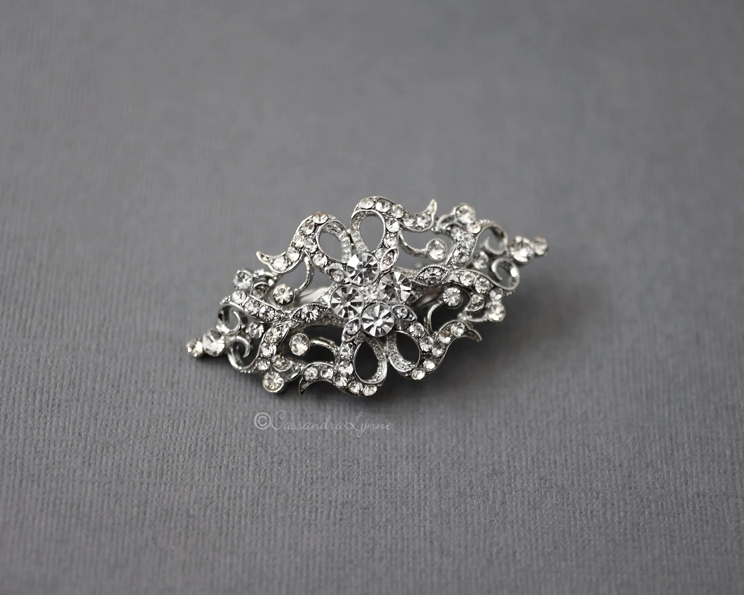 Petite Bridal Hair Clip in Antique Silver