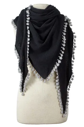 Pom-Pom Triangle Wrap - Black/Birch