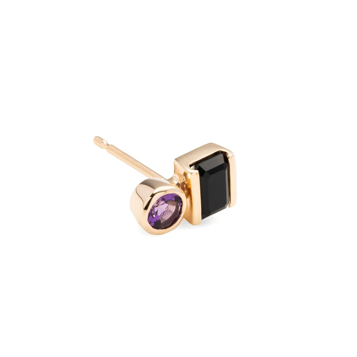 "Bird of Paradise" Stud Earring Onyx & Amethyst