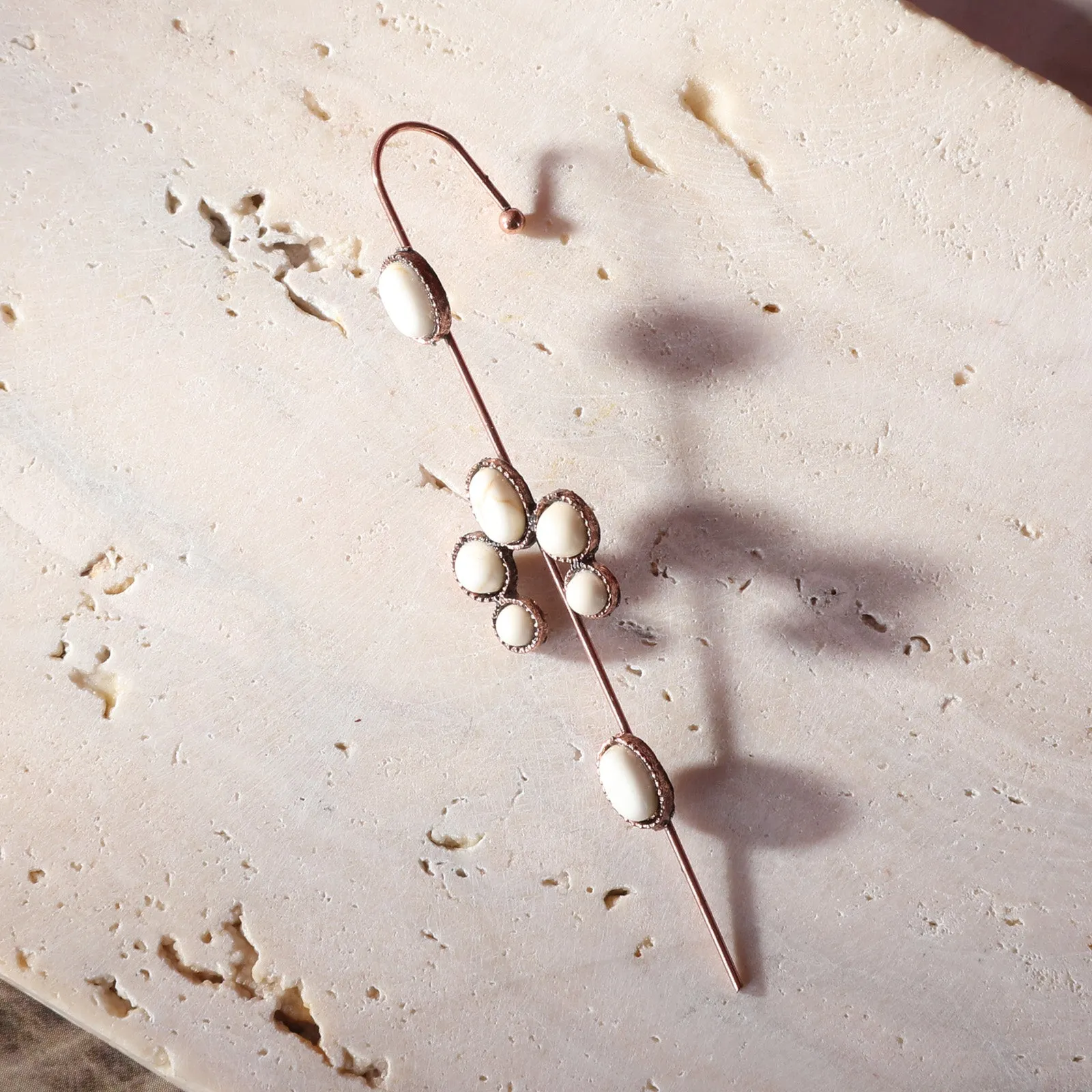 Rustic Couture's Natural Stone Flower Ear Pin Cuff Earrings