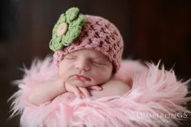 SET Pink Cotton Baby Flower Hat and Mongolian Faux Fur