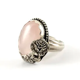 Sterling Silver Rose Quartz Spoon Ring Size 8