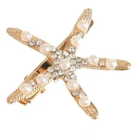 Sparkling Rhinestone & Pearl Starfish Hair Clip - Elegant Étoile de Mer Design