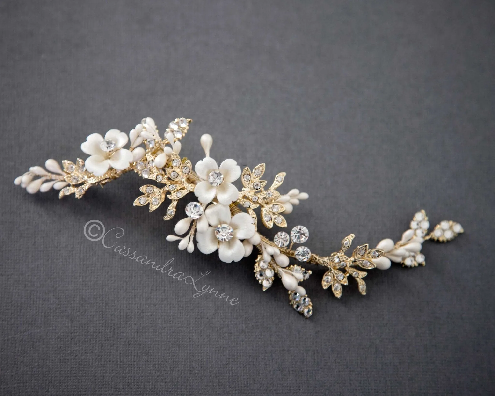 Wedding Hair Clip with Ivory Porcelain Flowers