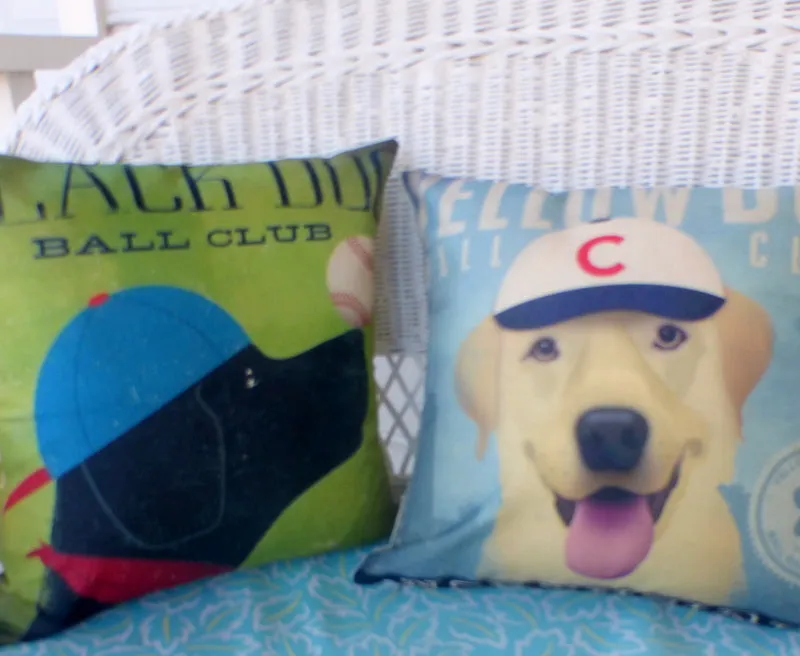 Yellow Dog Baseball pillow cover, yellow lab pillows. baseball pillow cover